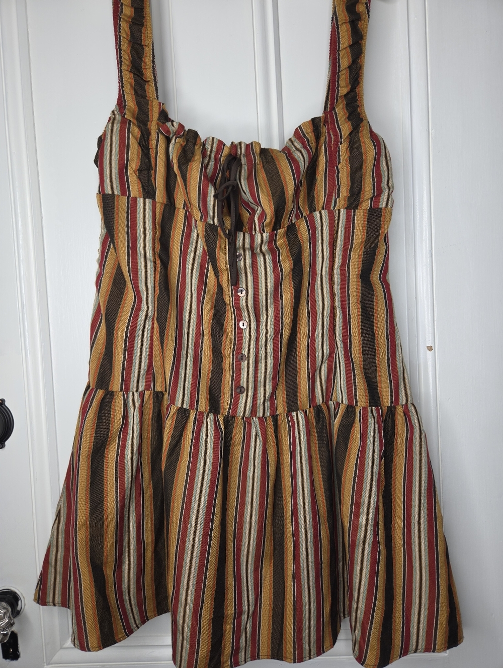 Lioness Striped Sundress in Mustard, Red & Brown